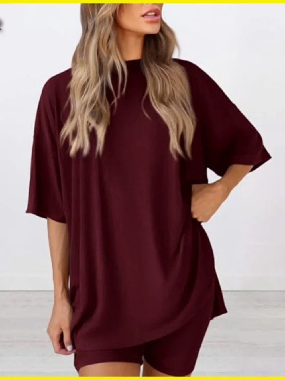 Oversized Short Sleeve Top Biker Shorts Set Loose Fit Lounge Wear